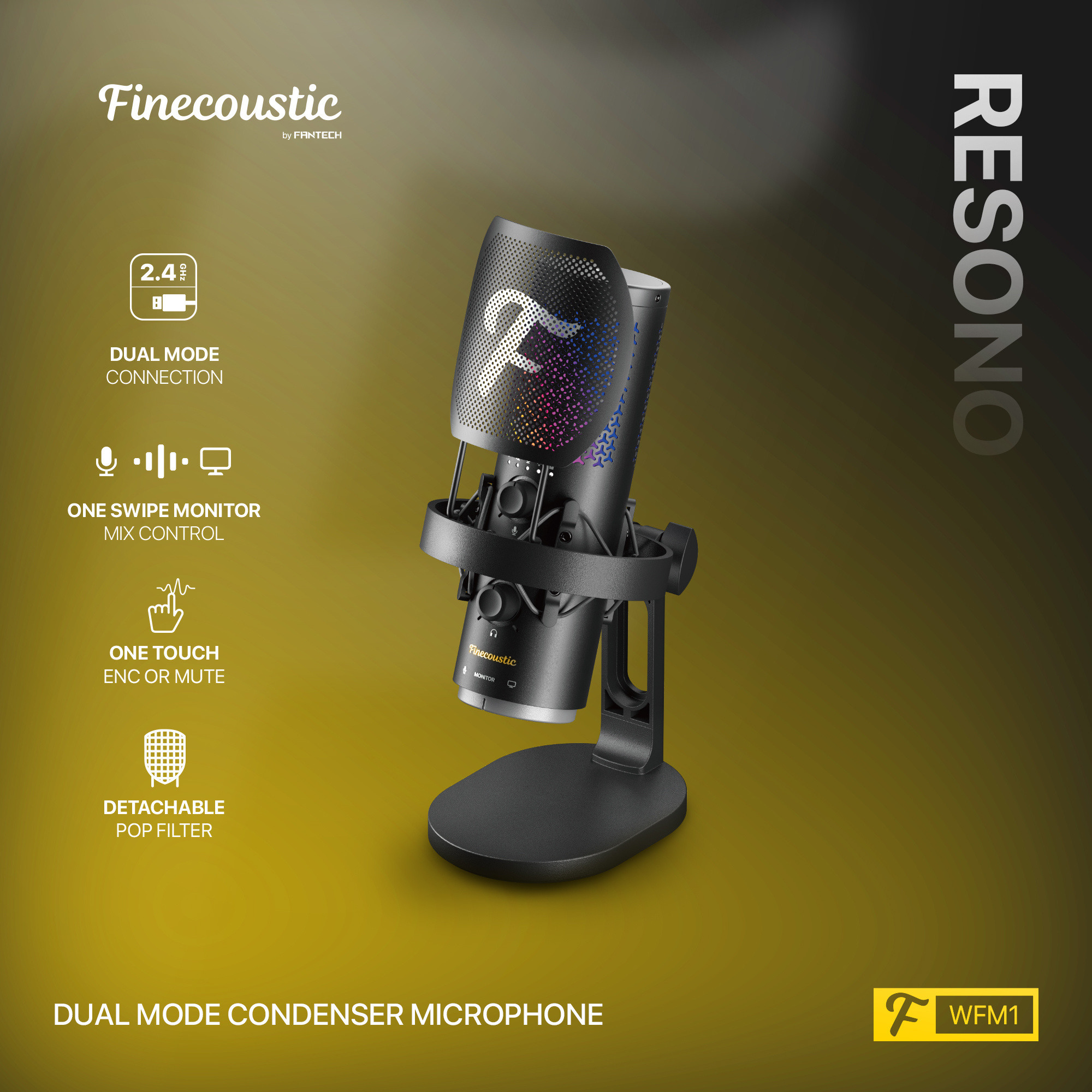 WFM1 RESONO Black Micrófono Inalámbrico Cardioide Finecoustic 17