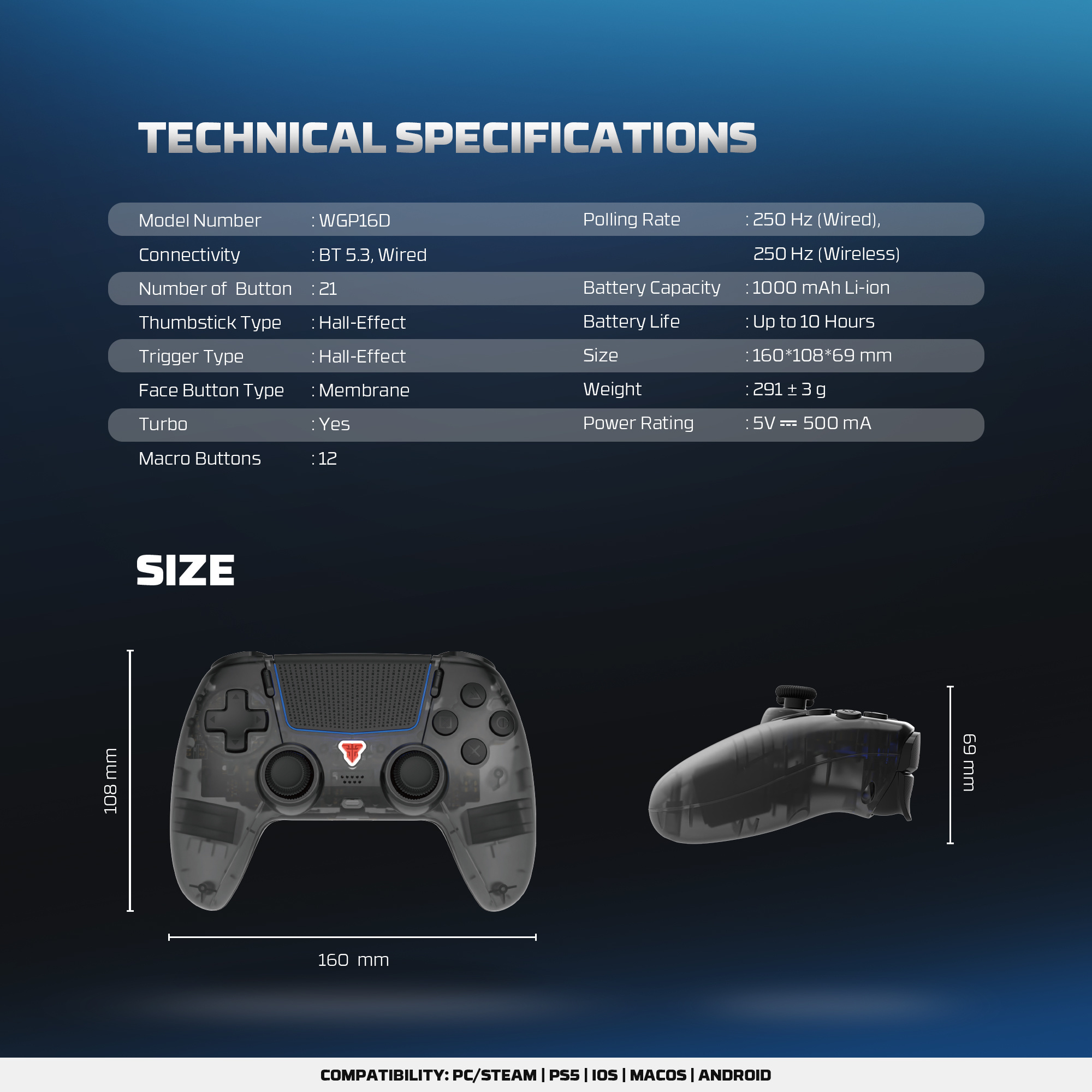 WGP16D NOVA II D Black Control Inalámbrico PS5 Nativo Multiplataforma PlayStation 19