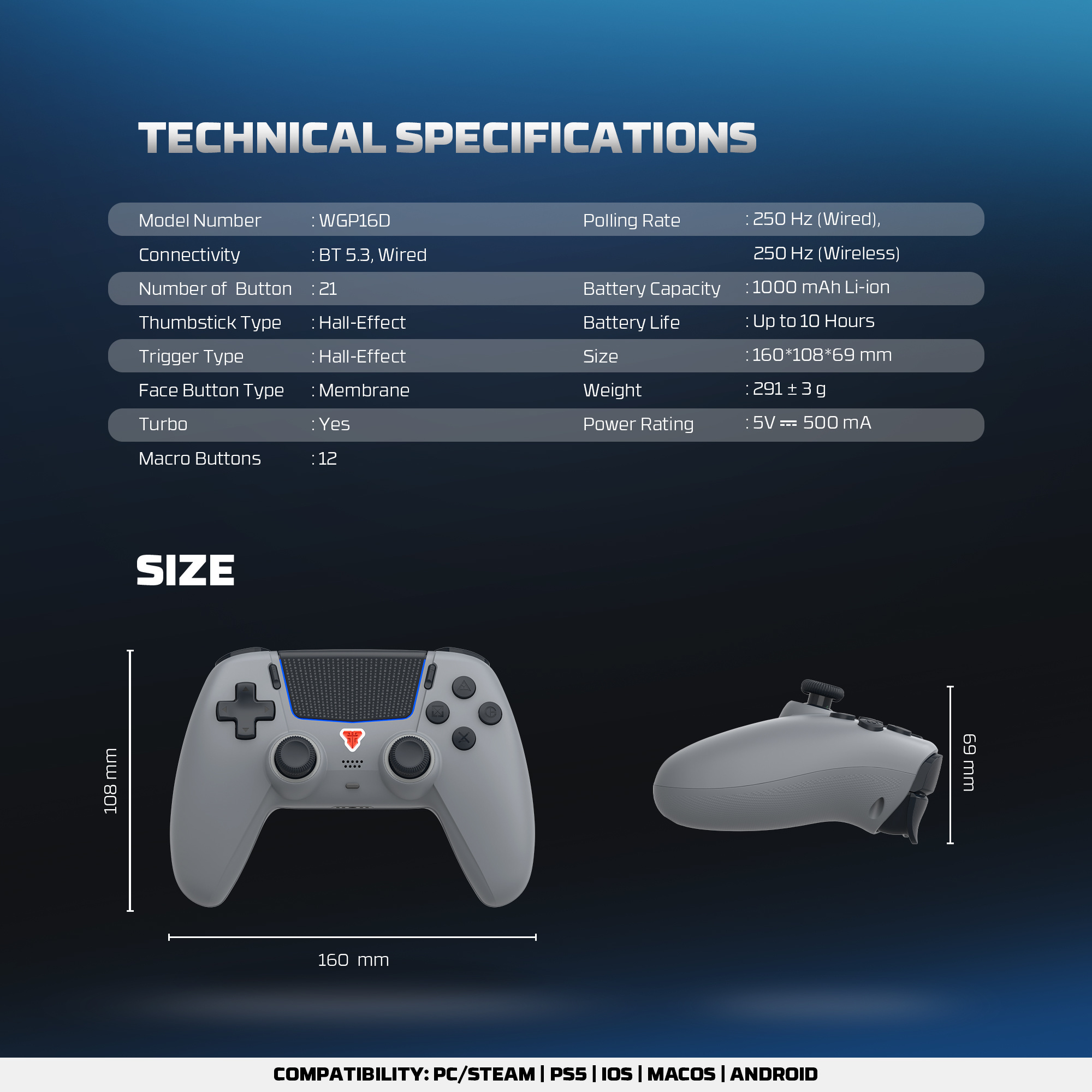 WGP16D NOVA II D Grey Control Inalámbrico PS5 Nativo Multiplataforma PlayStation 19