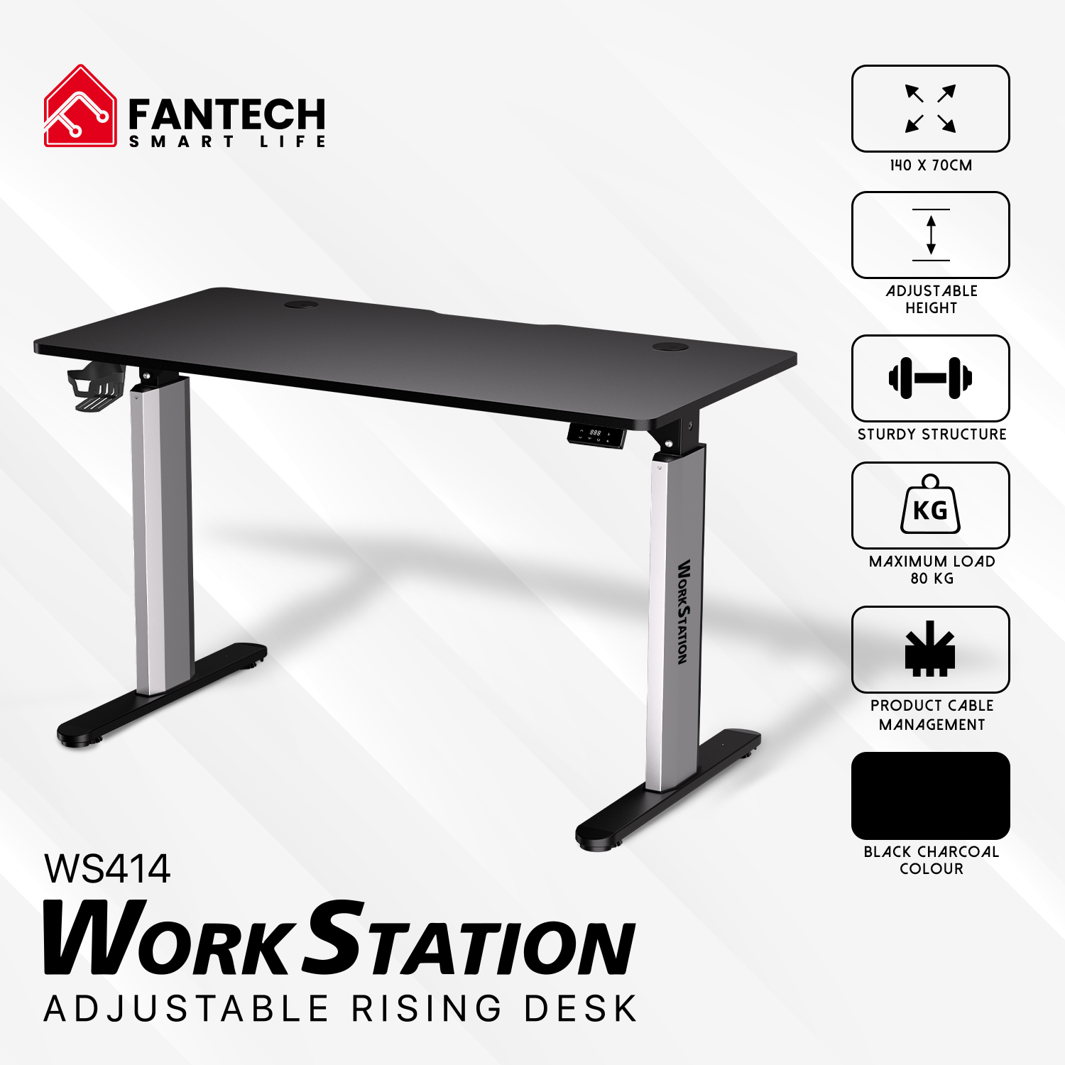WS414 WORKSTATION Carbon Black Escritorio con Control de Elevación Automática 12