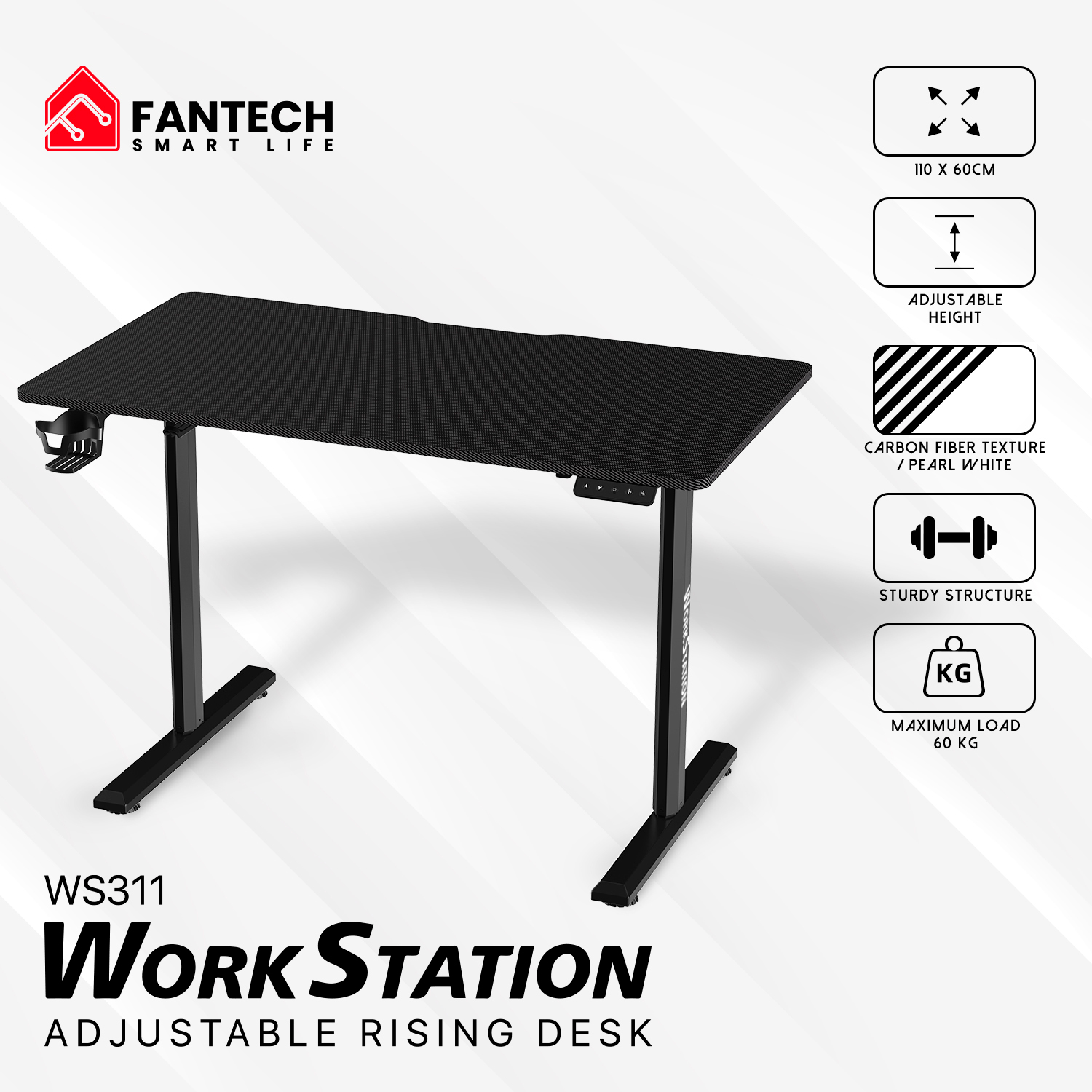 WS311 WORKSTATION Carbon Black Escritorio con Control de Elevación Automática 16