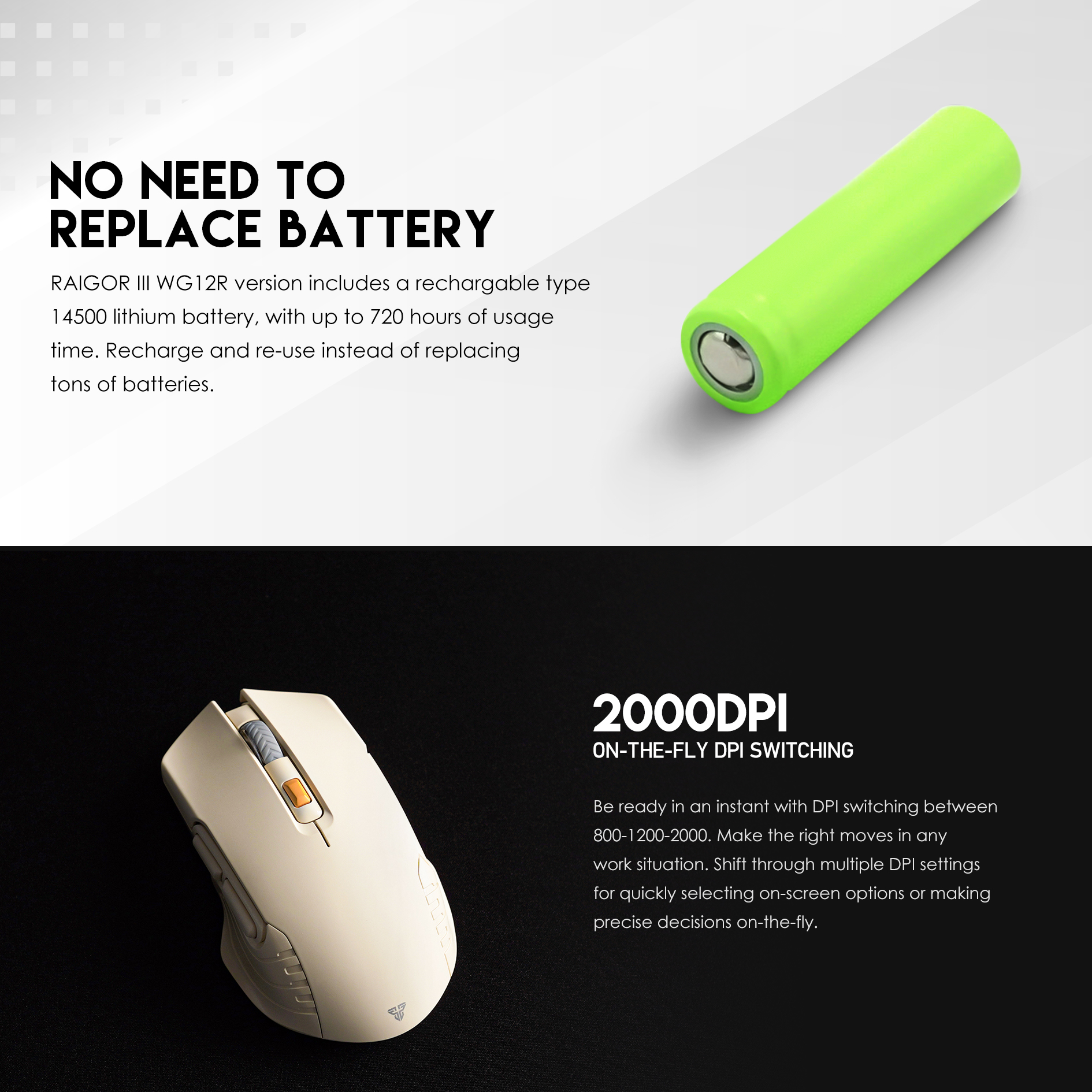 WG12R RAIGOR III Beige Mouse Inalámbrico 2.000 DPI 6
