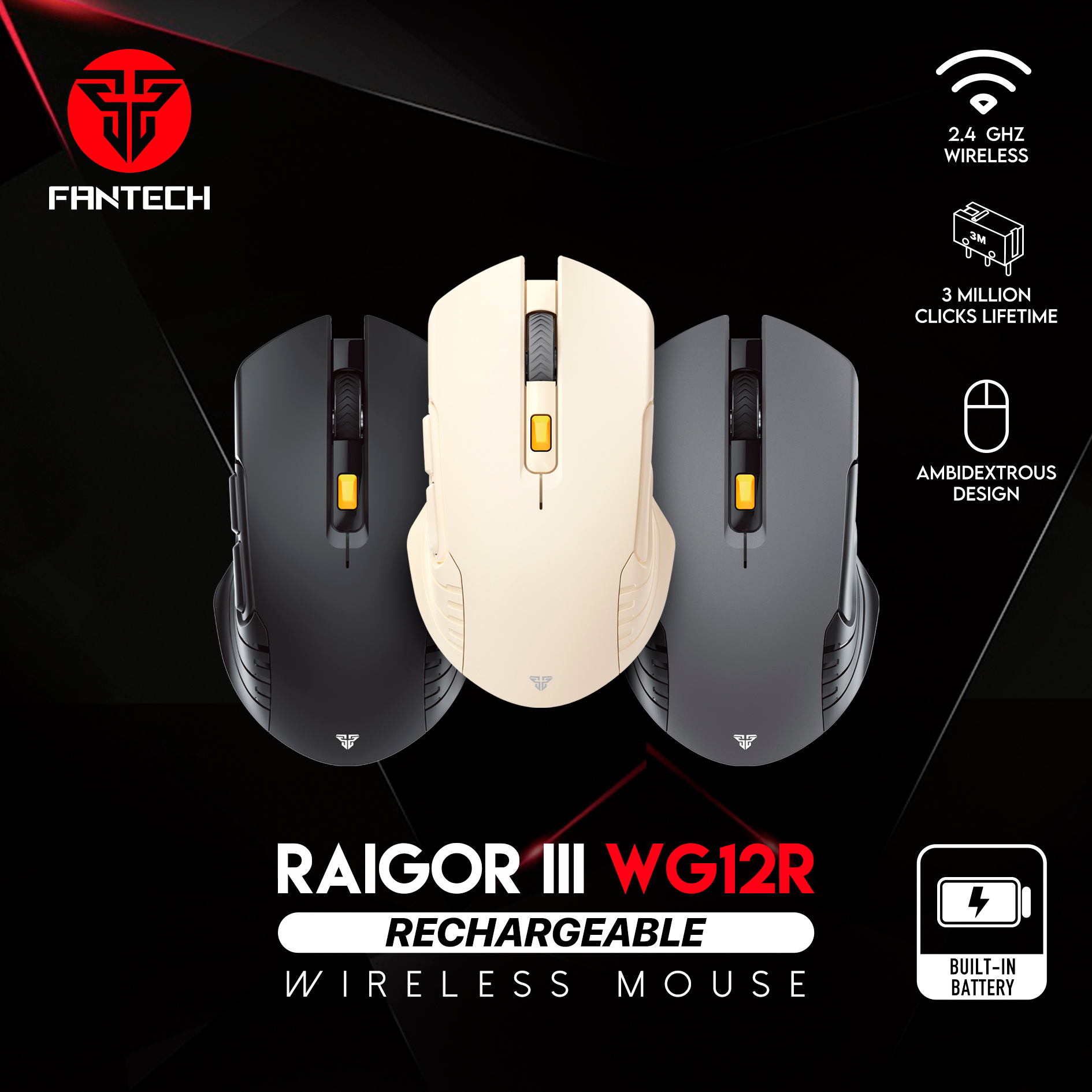 WG12R RAIGOR III Beige Mouse Inalámbrico 2.000 DPI 7