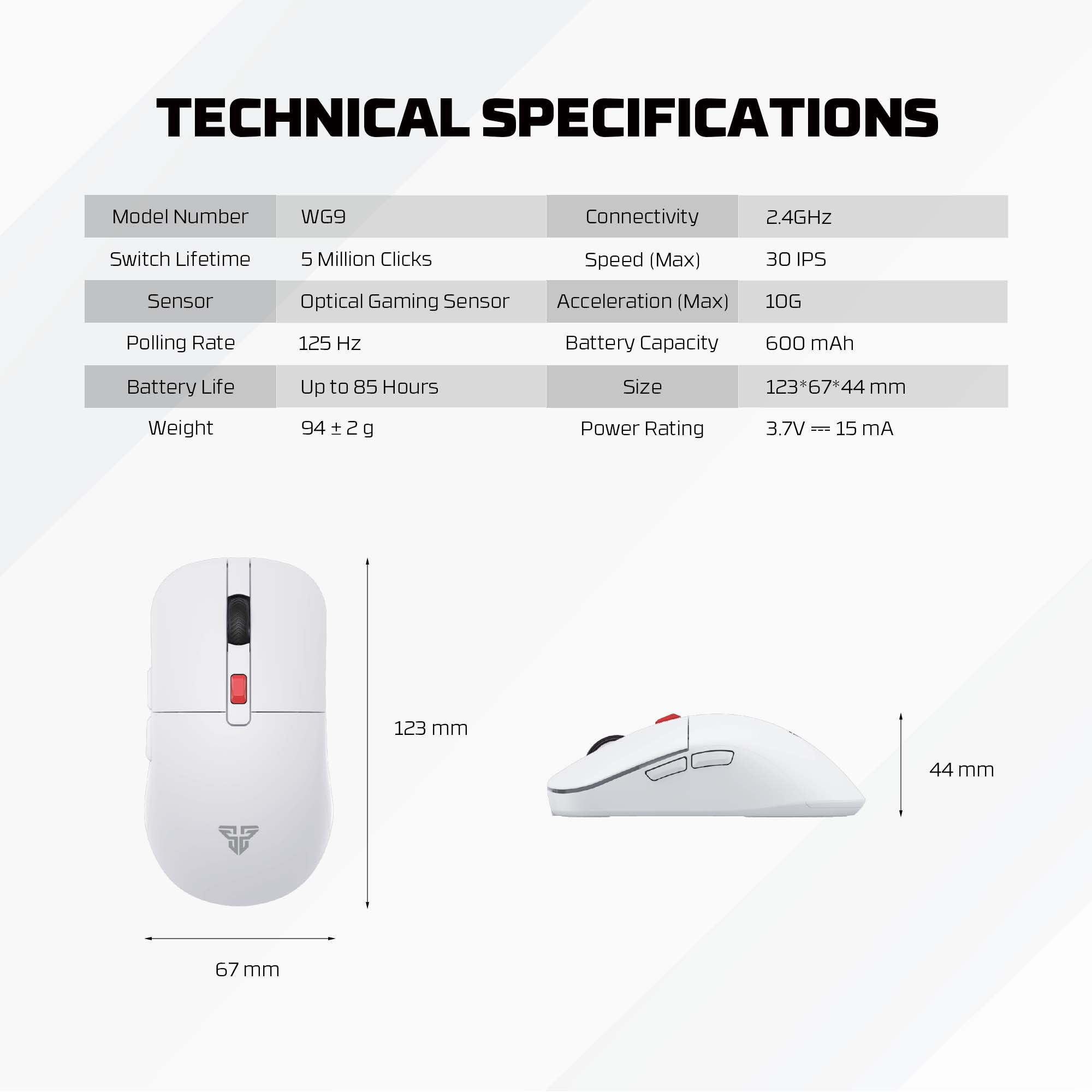 WG9 KANATA White Mouse Inalámbrico 2.000 DPI 9