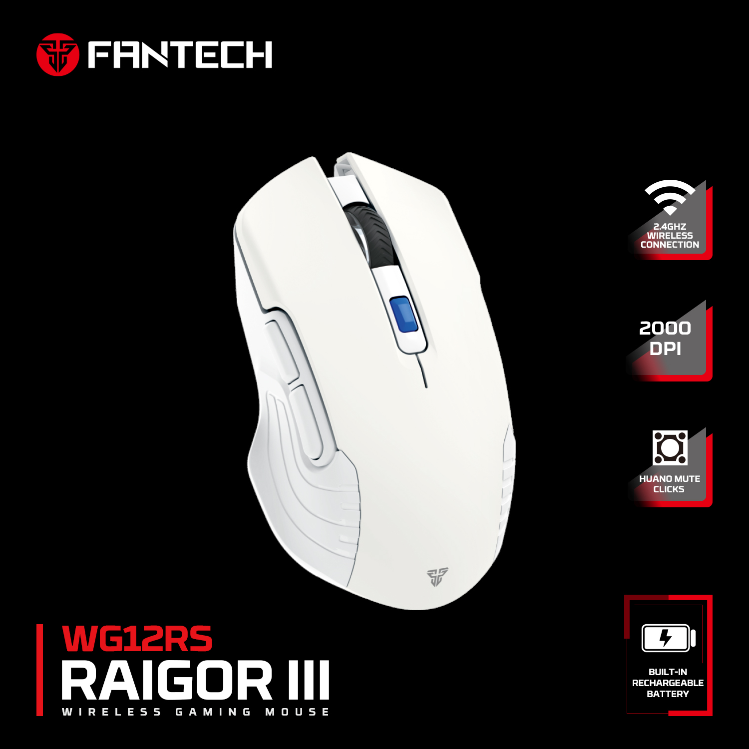 WG12Rs RAIGOR III White Mouse Inalámbrico 2.000 DPI 16