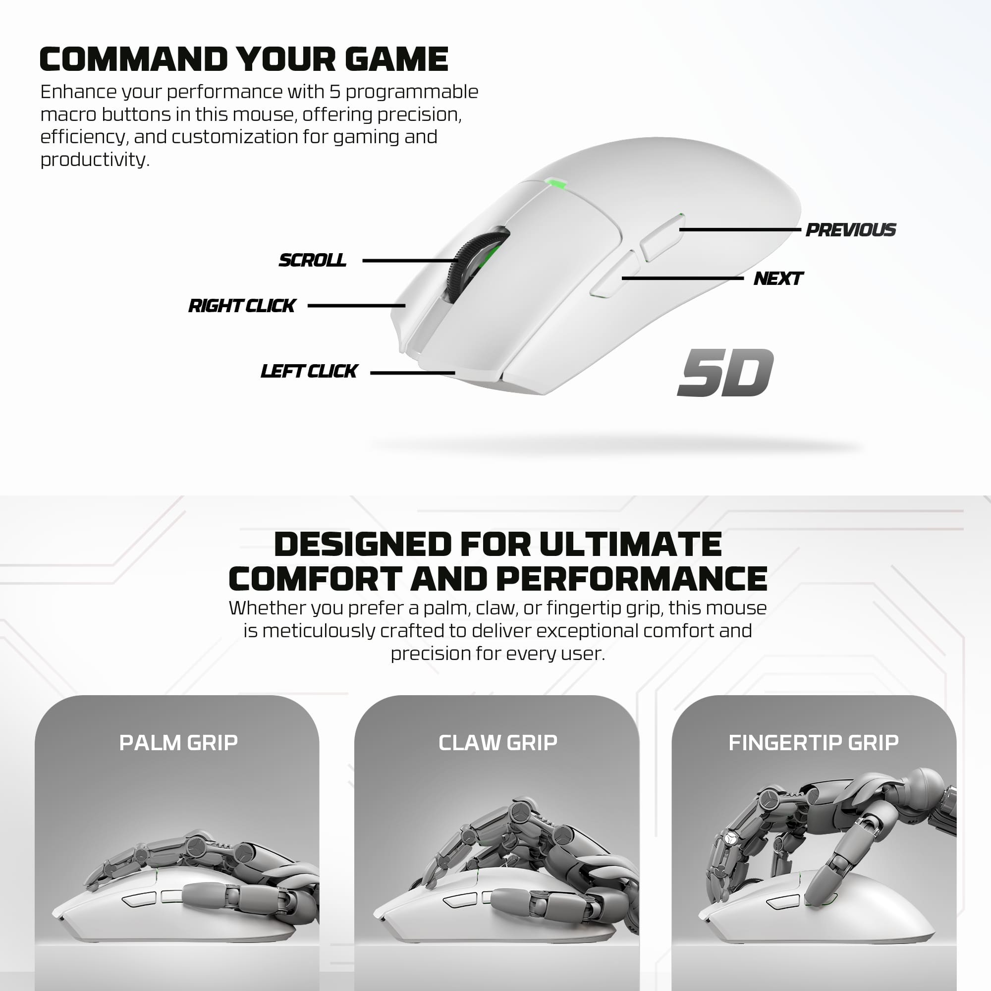 WG13E TANTO E Pink Gaming Mouse Inalámbrico 12.000 DPI con dock de carga RGB 16