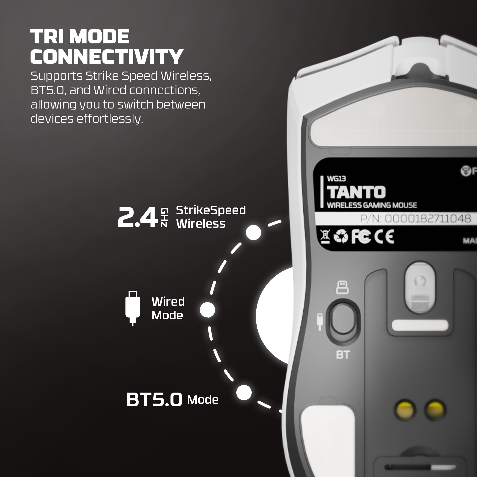 WG13 TANTO White Pro Gaming Mouse Inalámbrico 26.000 DPI con dock de carga RGB 16