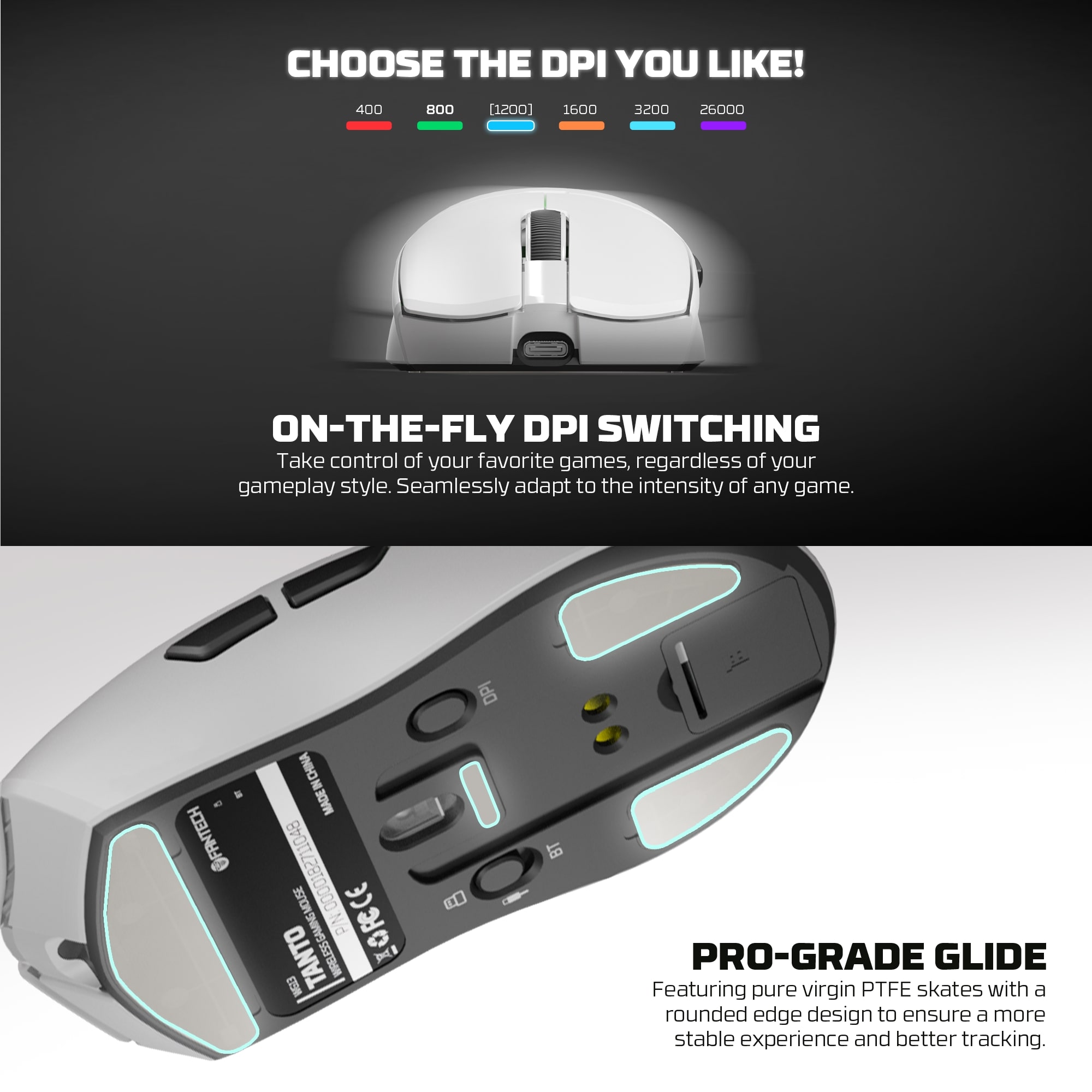 WG13 TANTO White Pro Gaming Mouse Inalámbrico 26.000 DPI con dock de carga RGB 23