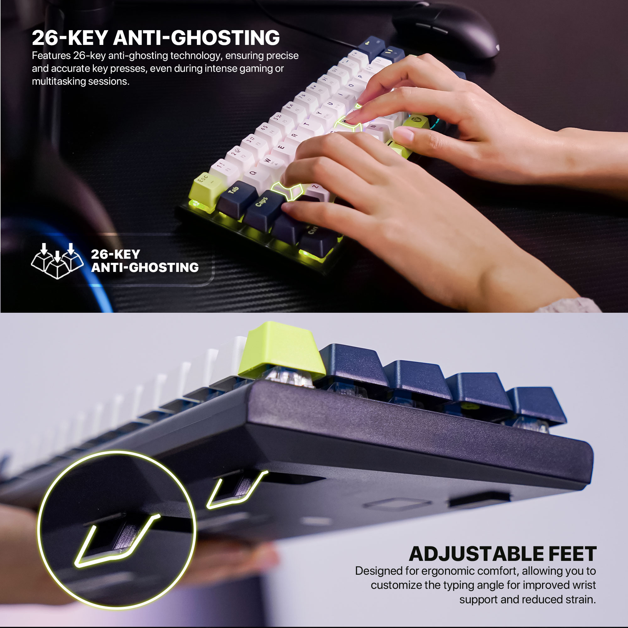 MK874V2 ATOM63 Mori White Teclado Mecánico 60% Hot-Swappable Layout USA 14