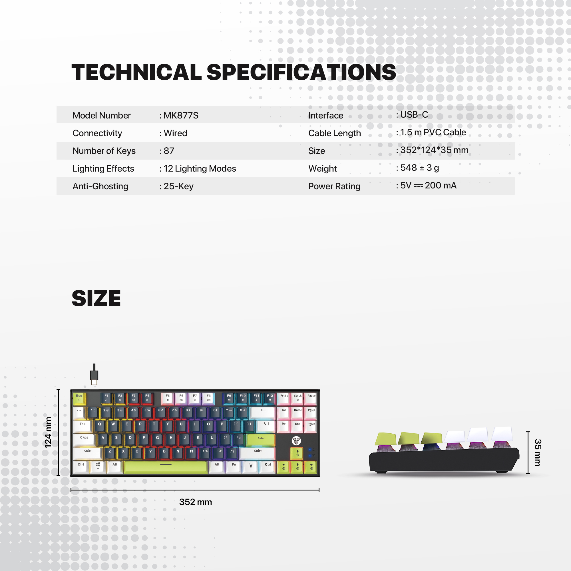 MK877s ATOM87s Mori White Teclado mecánico 80% Hot-Swappable Layout USA 15