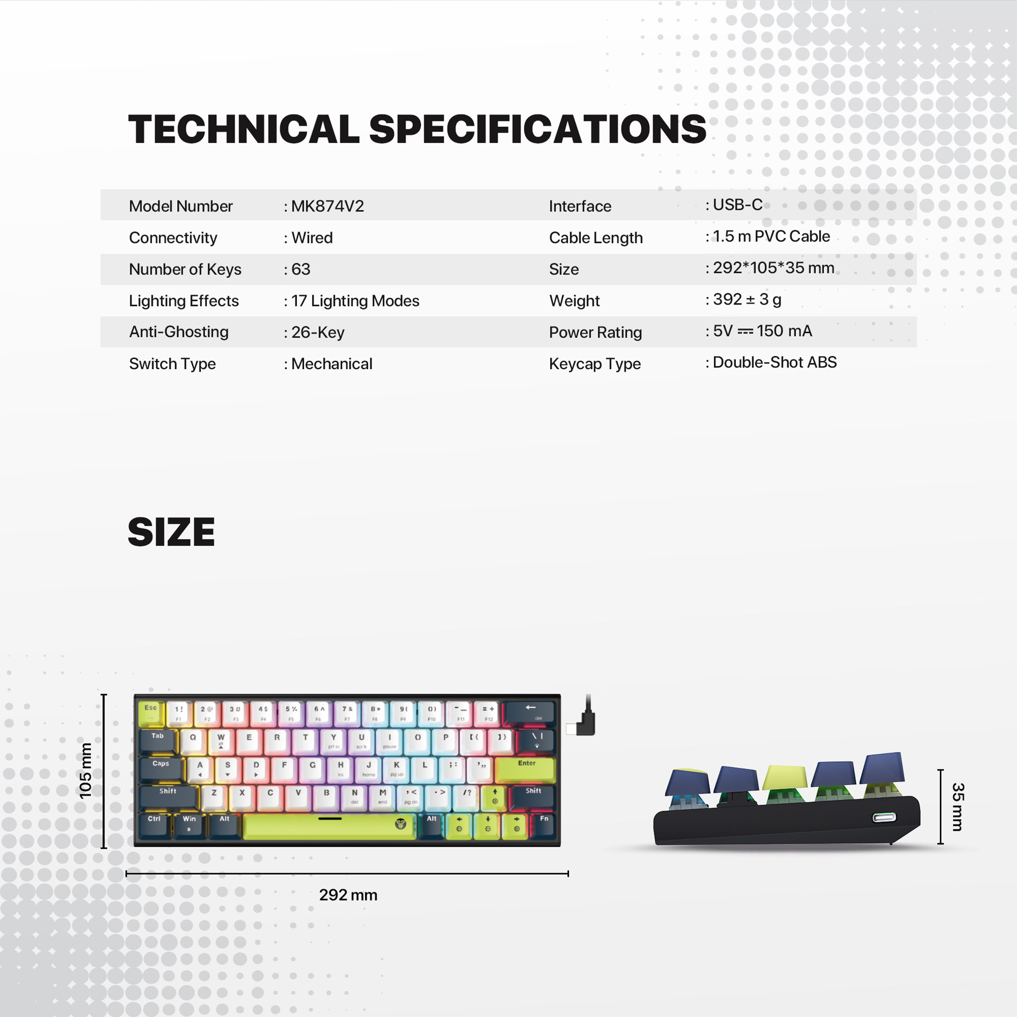 MK874V2 ATOM63 Mori Blue Teclado Mecánico 60% Hot-Swappable Layout USA 24