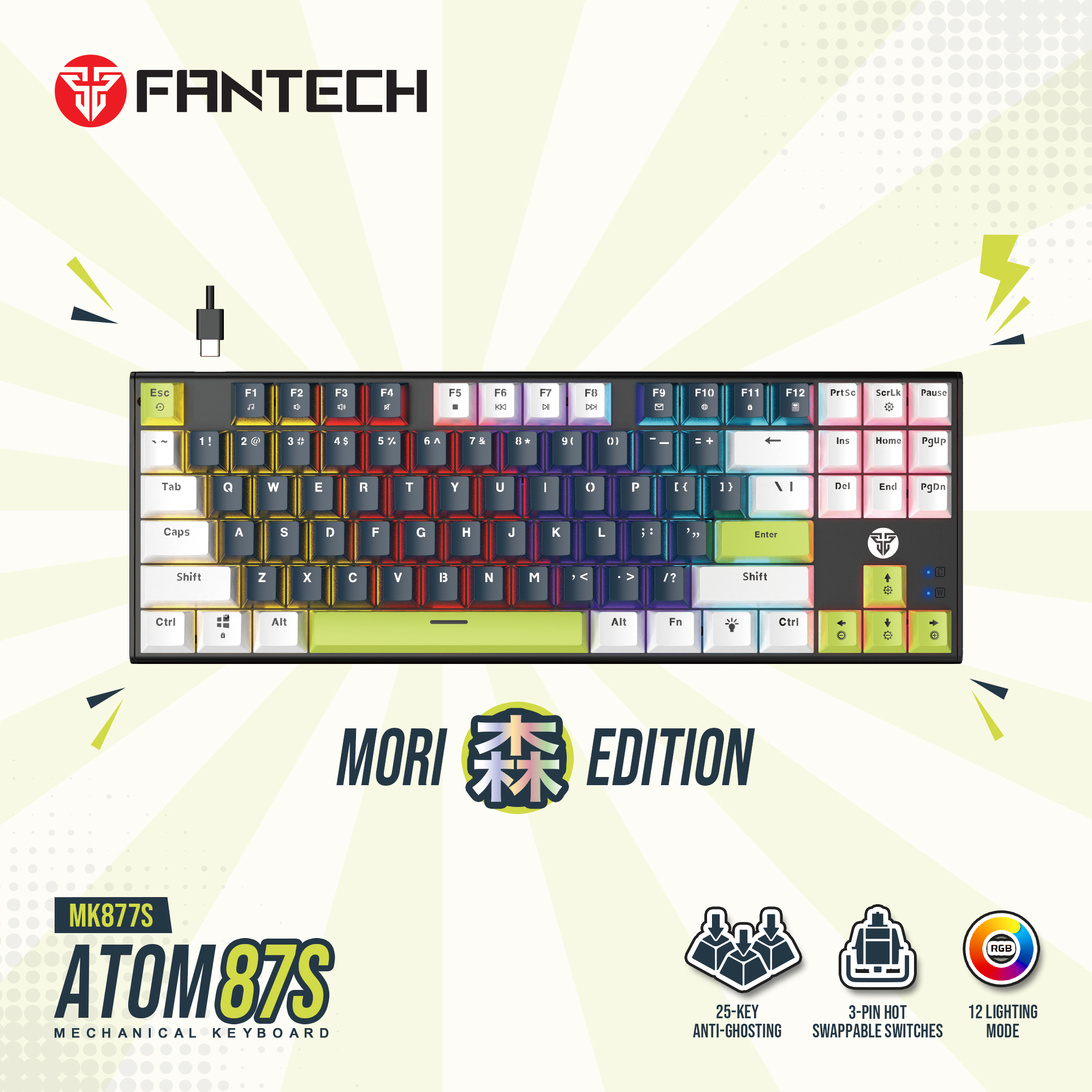MK877s ATOM87s Mori Blue Teclado mecánico 80% Hot-Swappable Layout USA 20