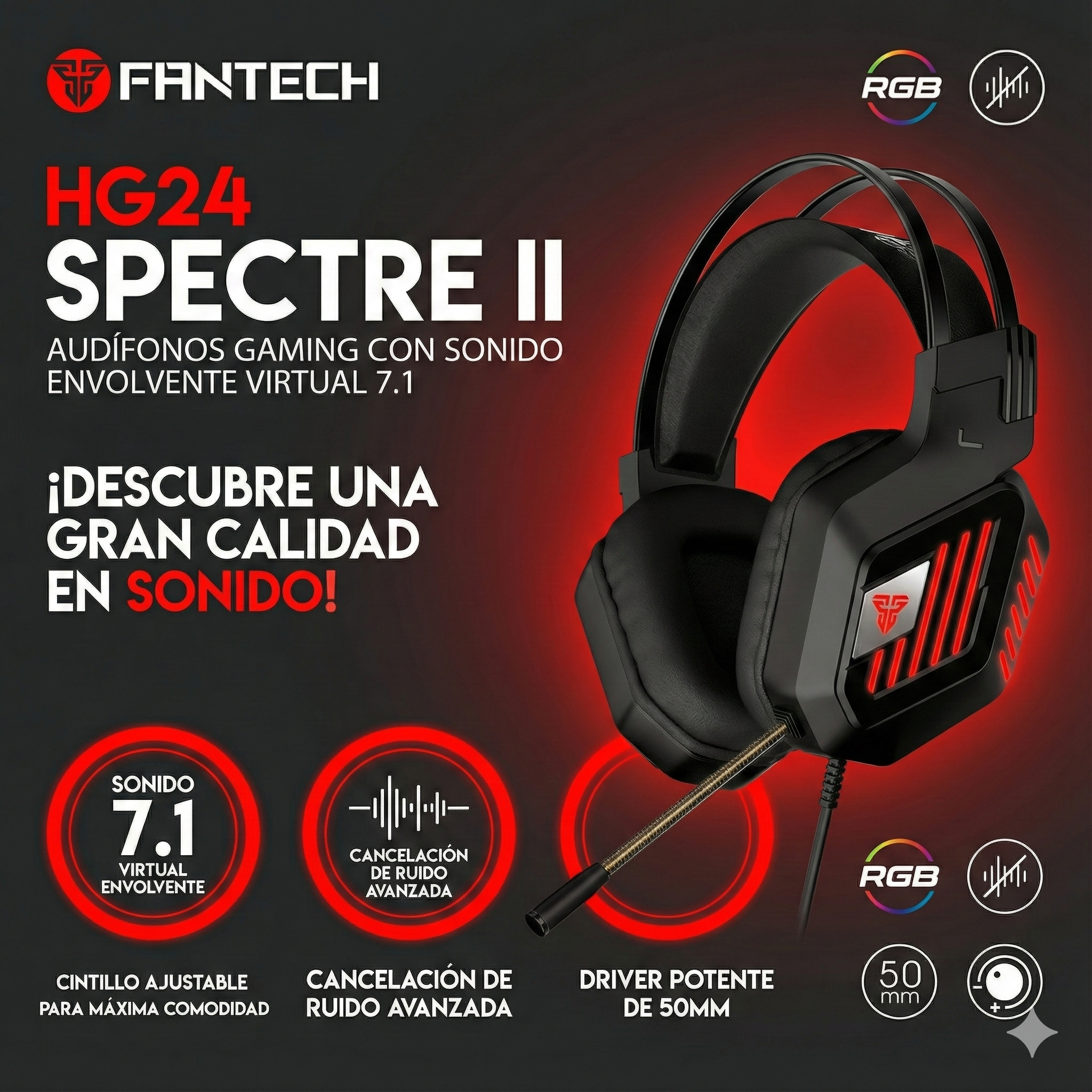 HG24 SPECTRE II Black Audífonos USB 7.1 Virtual 7