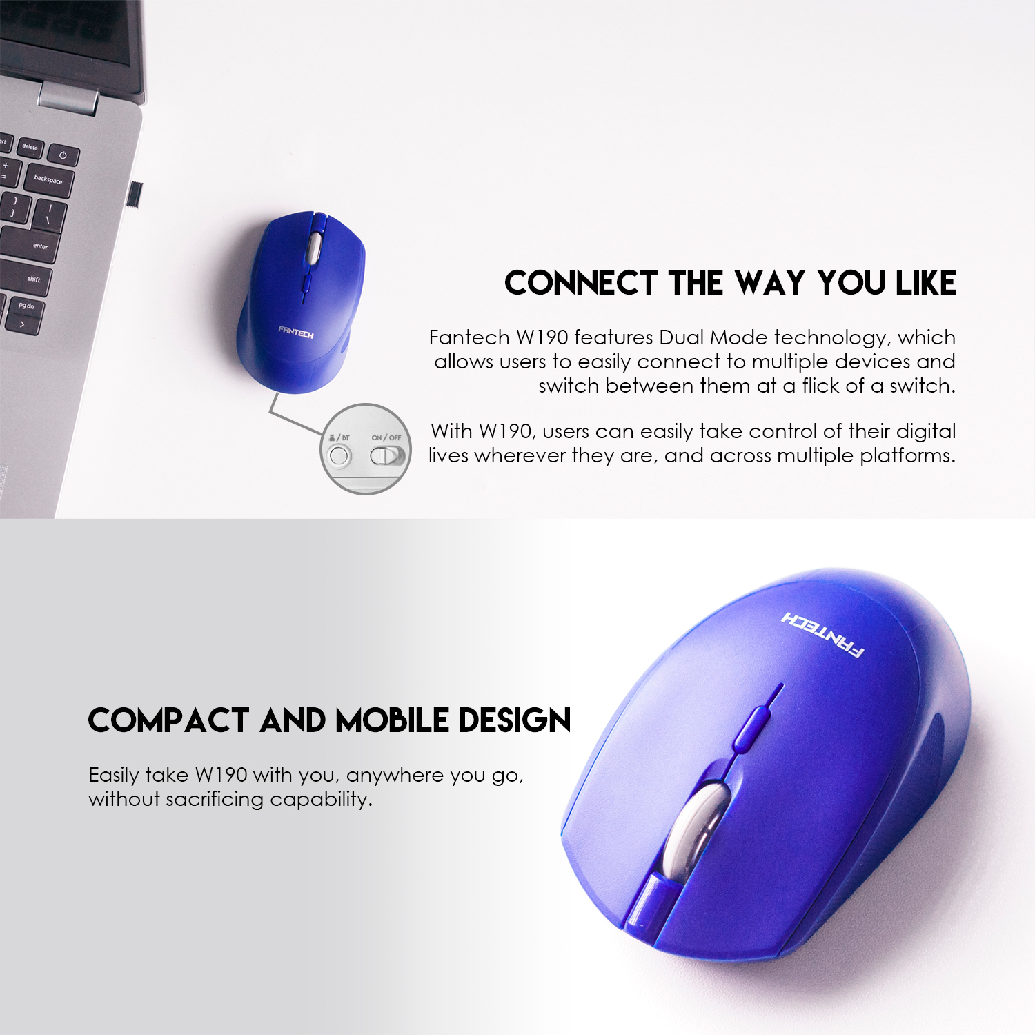 W190 White Mouse Inalámbrico Bluetooth Oficina 5