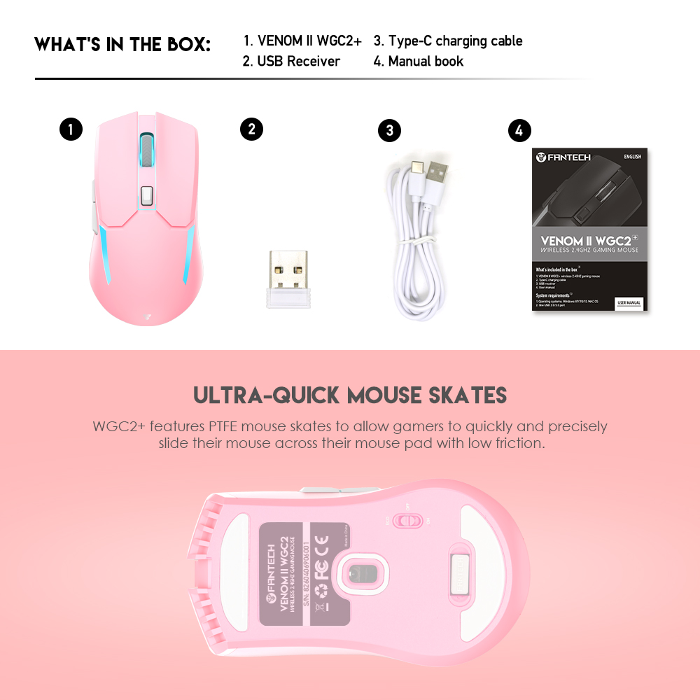 WGC2 VENOM II Vibe Edition Pink Mouse Inalámbrico 4.000 DPI 10