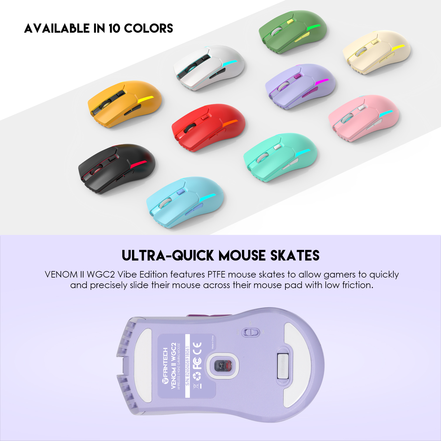 WGC2 VENOM II Vibe Edition Purple Mouse Inalámbrico 4.000 DPI 14