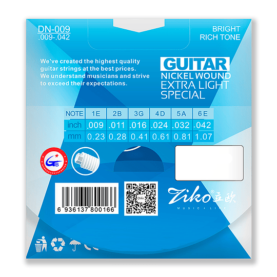 Ziko Cuerdas Guitarra Eléctrica 0.09 DN-009