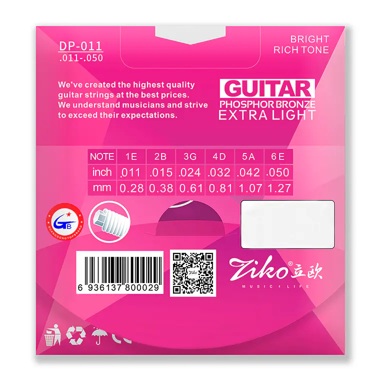 Ziko Cuerdas Metálicas Guitarra Acústica 0.11 DP-011 2