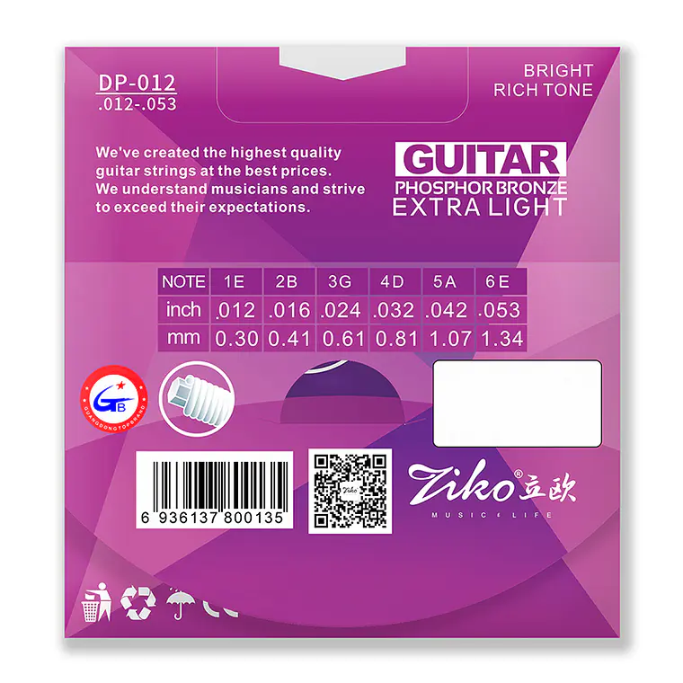 Ziko Cuerdas Metálicas Guitarra Acústica 0.12 DP-012 2