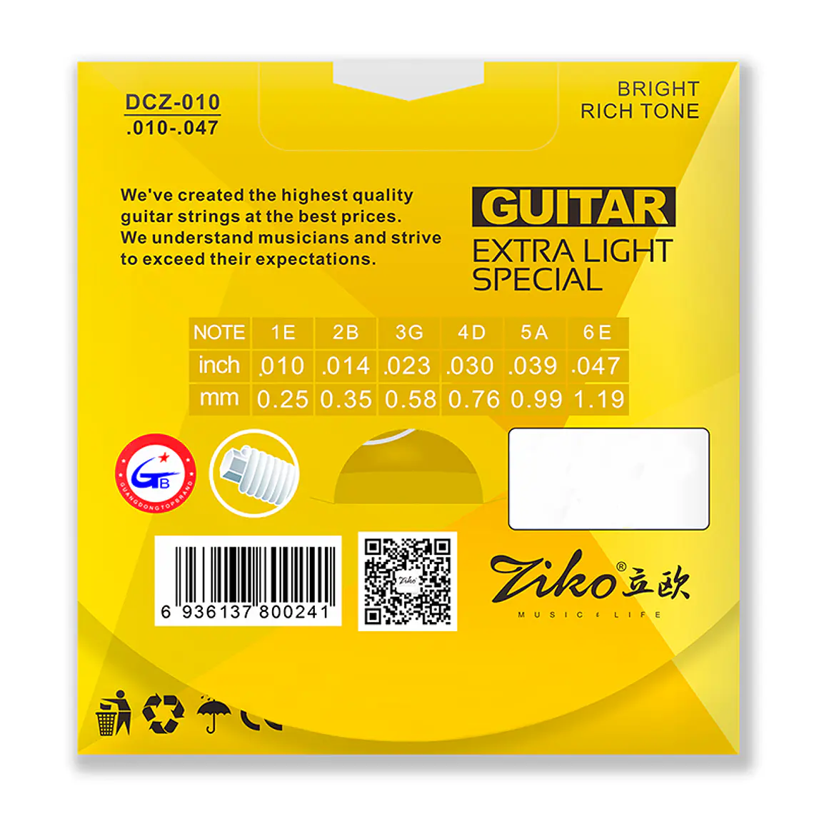 Ziko Cuerdas Metálicas Guitarra Acústica 0.10 DCZ-010 2