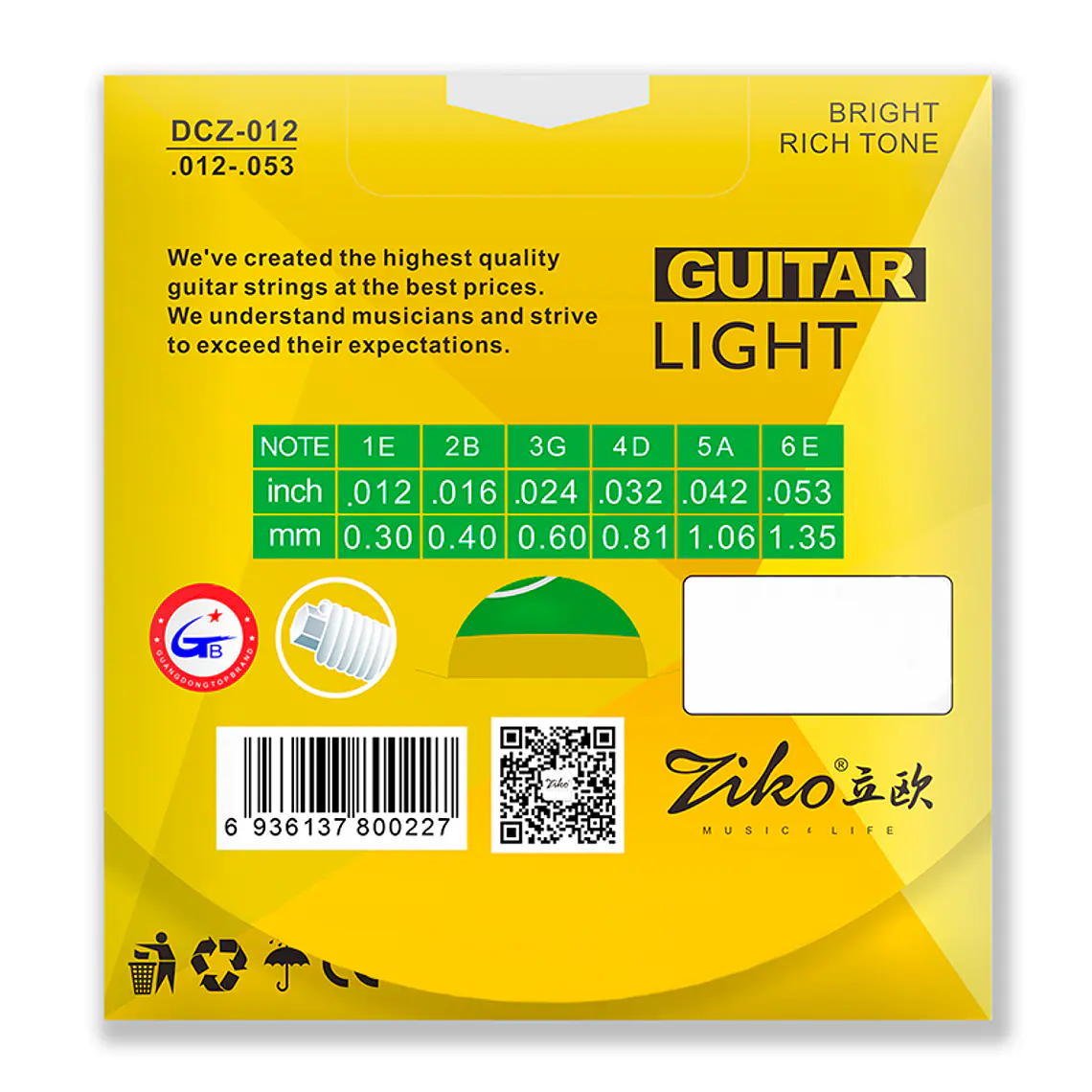 Ziko Cuerdas Metálicas Guitarra Acústica 0.12 DCZ-012 2