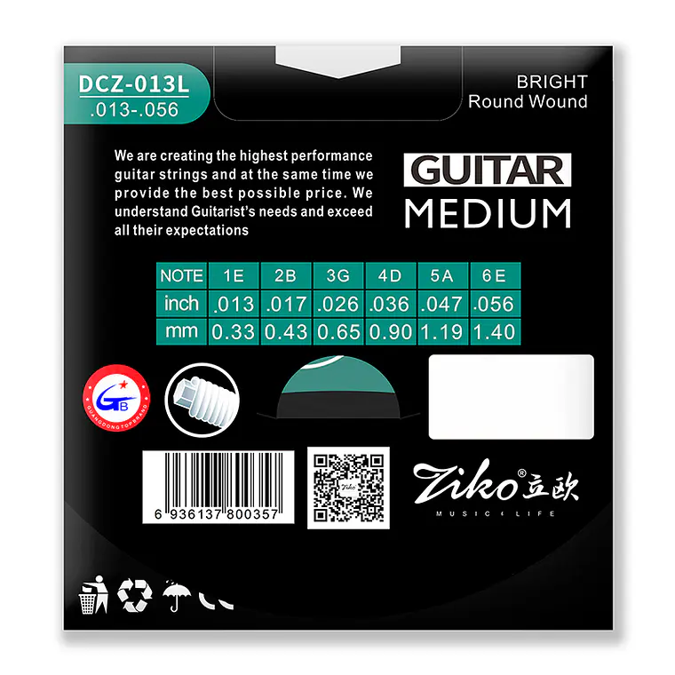 Ziko Cuerdas Metálicas Guitarra Acústica 0.13 DCZ-013L 5