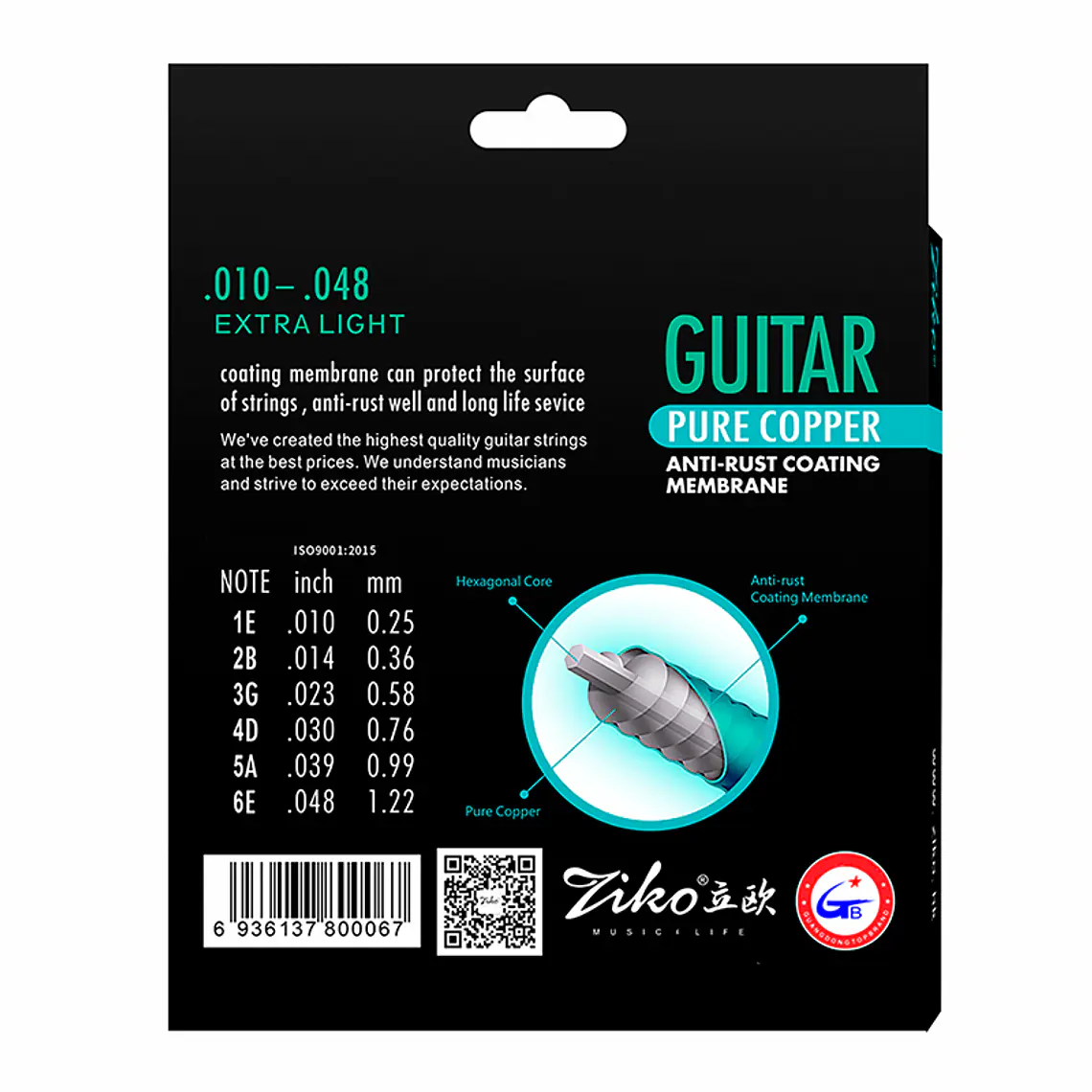 Ziko Cuerdas Metálicas Guitarra Acústica 0.10 DR-010 2