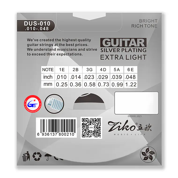 Ziko Cuerdas Metálicas Guitarra Acústica 0.10 DUS-010 2