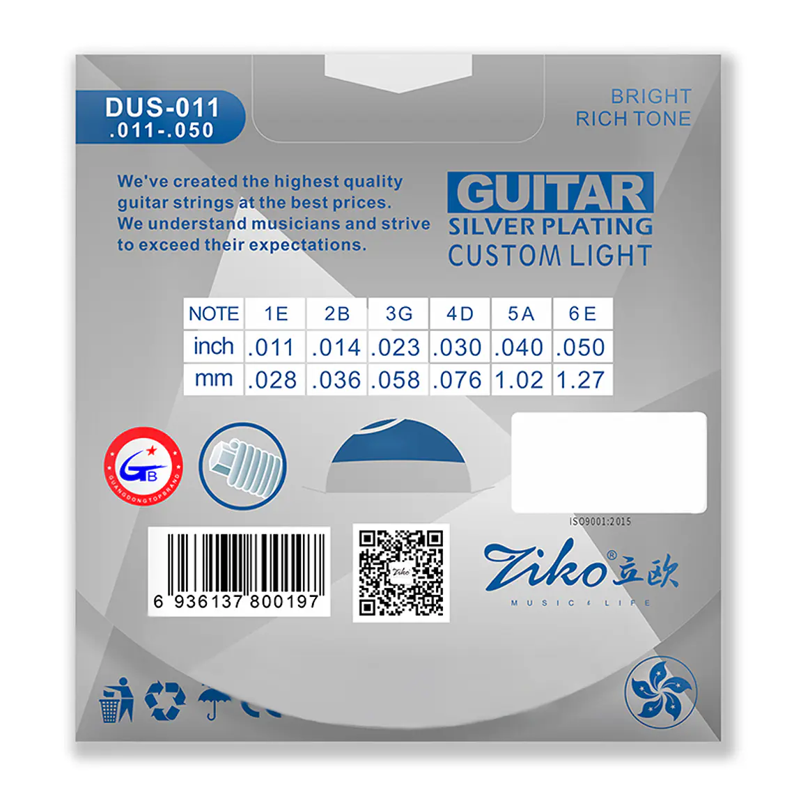 Ziko Cuerdas Metálicas Guitarra Acústica 0.11 DUS-011 2