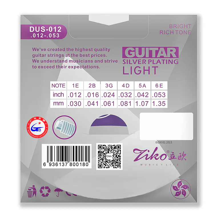 Ziko Cuerdas Metálicas Guitarra Acústica 0.12 DUS-012 2