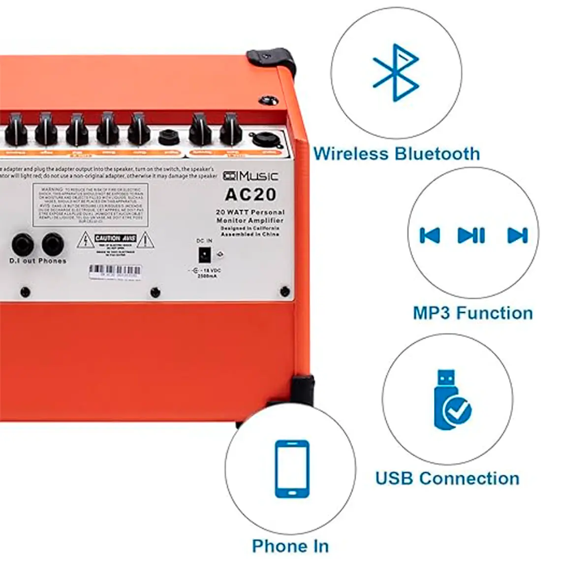 Coolmusic AC-20 20W Amplificador Multi-Instrumento 3