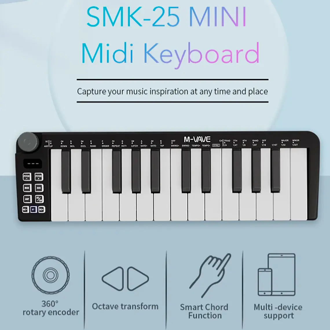 M-Vave SMK25 MINI- Controlador MIDI Bluetooth Negro 2