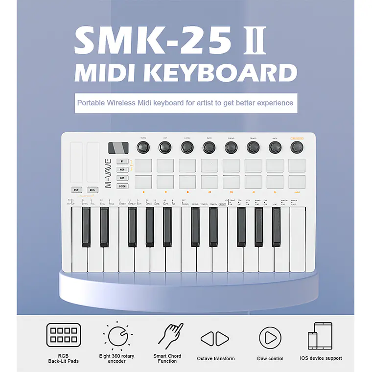 M-Vave SMK25 II - Controlador MIDI Bluetooth Blanco 5