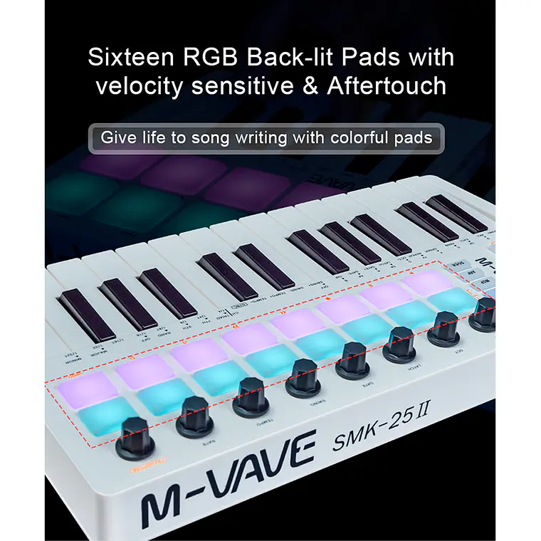 M-Vave SMK25 II - Controlador MIDI Bluetooth Blanco 7