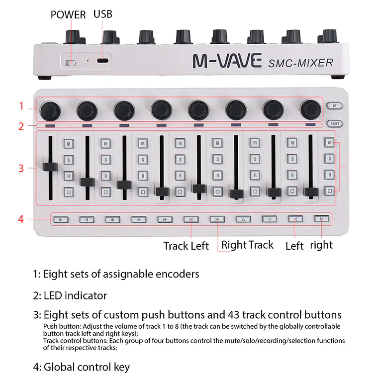 M-Vave SMC MIXER - Controlador MIDI Bluetooth Blanco 3