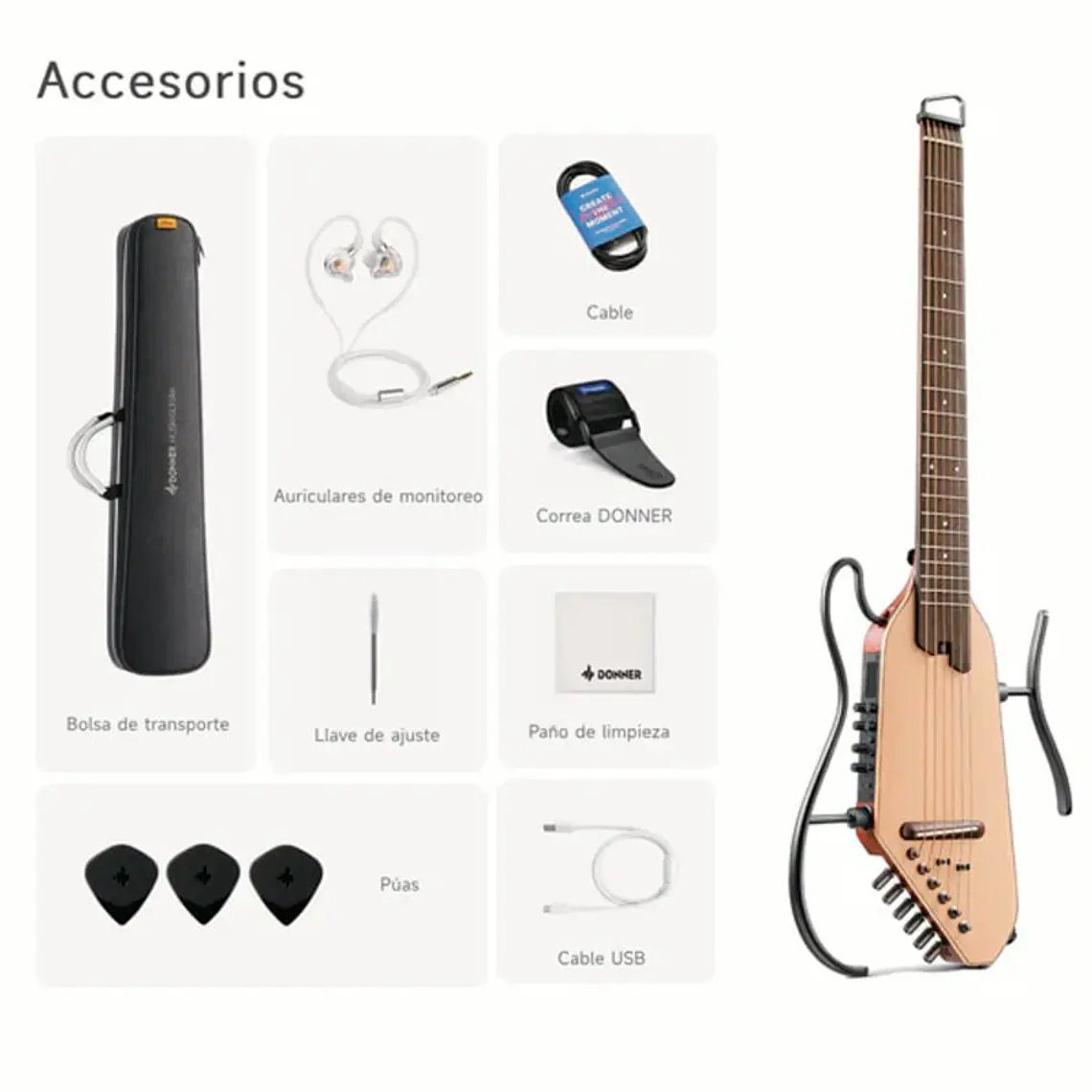 Guitarra Donner HeadLess Hush I PRO - White 3