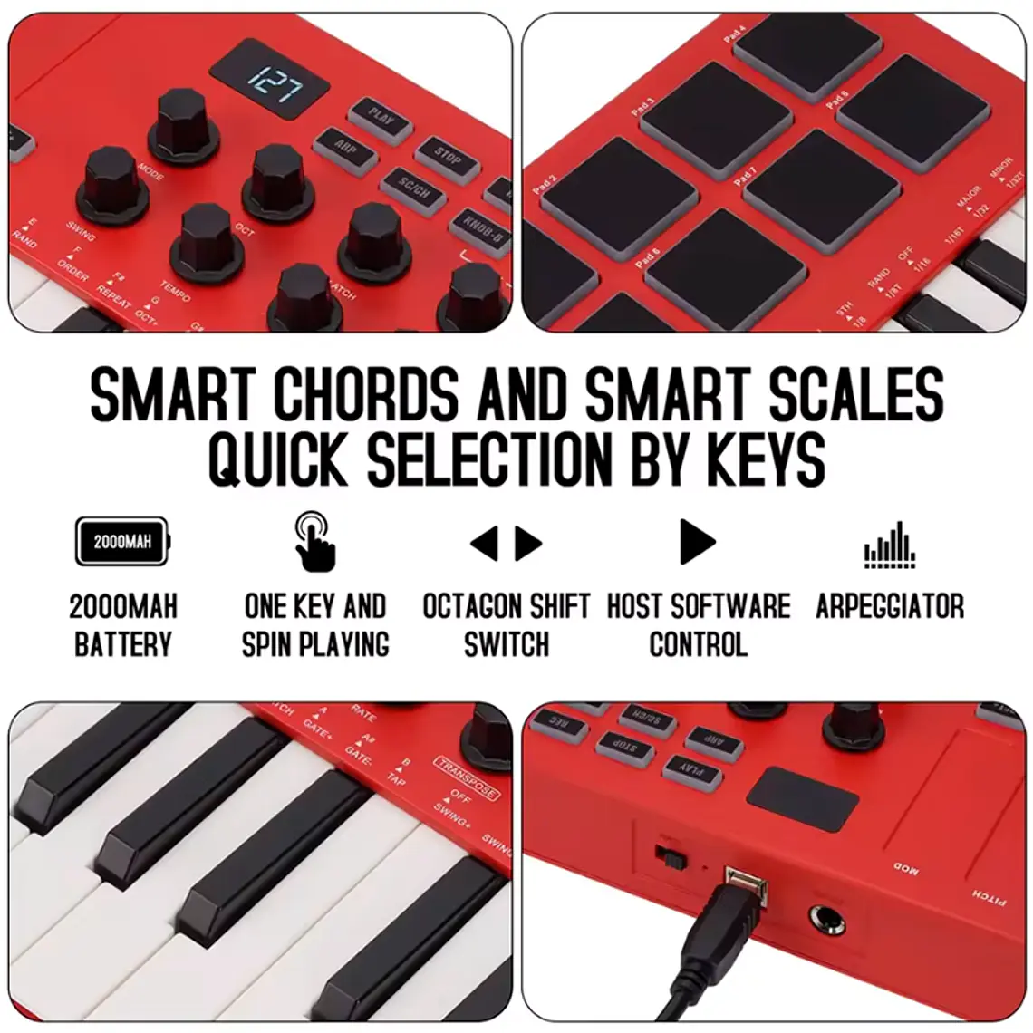 M-Vave SMK25 - Controlador MIDI Bluetooth Rojo 2