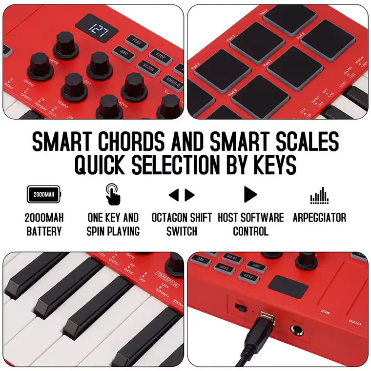 M-Vave SMK25 - Controlador MIDI Bluetooth Rojo 2
