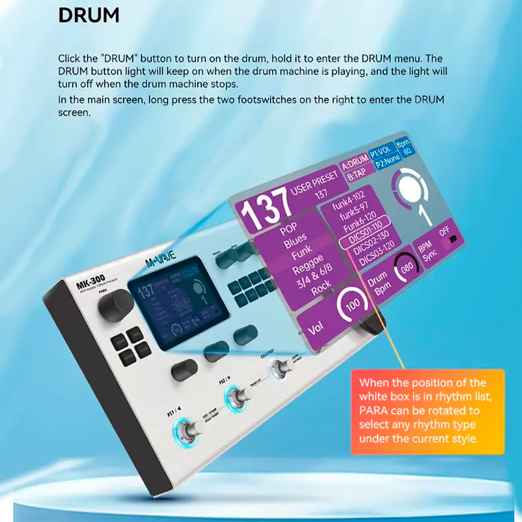 M-Vave MK-300 - Guitarra Bajo Multi Efecto Interface 3
