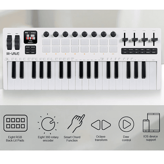 M-Vave SMK37 PRO - Controlador MIDI Bluetooth Sintetizador Blanco