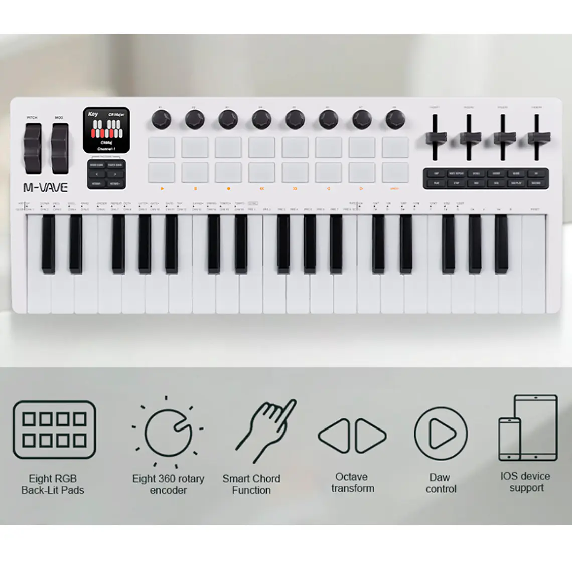 M-Vave SMK37 PRO - Controlador MIDI Bluetooth Sintetizador Blanco 2