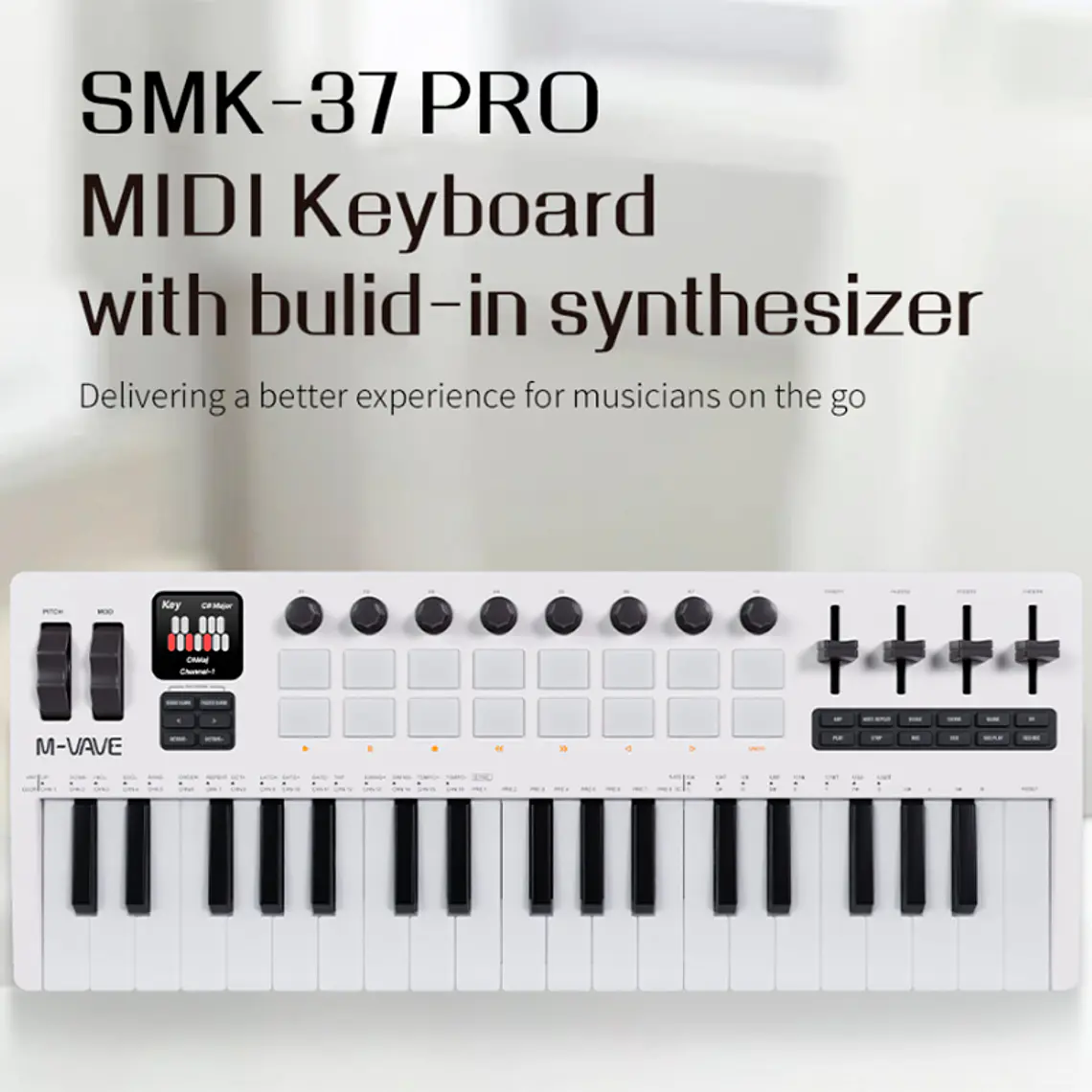 M-Vave SMK37 PRO - Controlador MIDI Bluetooth Sintetizador Blanco 3