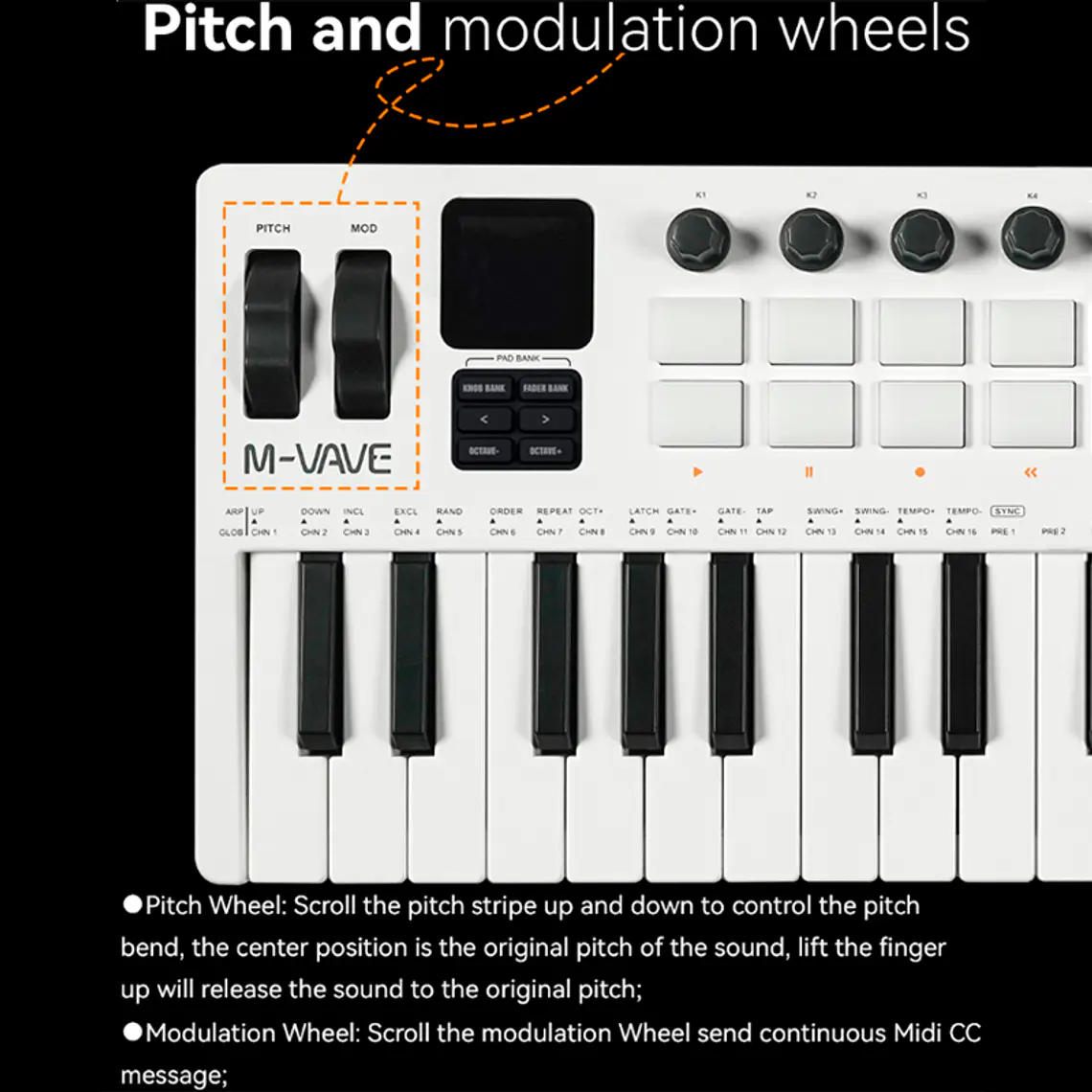 M-Vave SMK37 PRO - Controlador MIDI Bluetooth Sintetizador Blanco 7