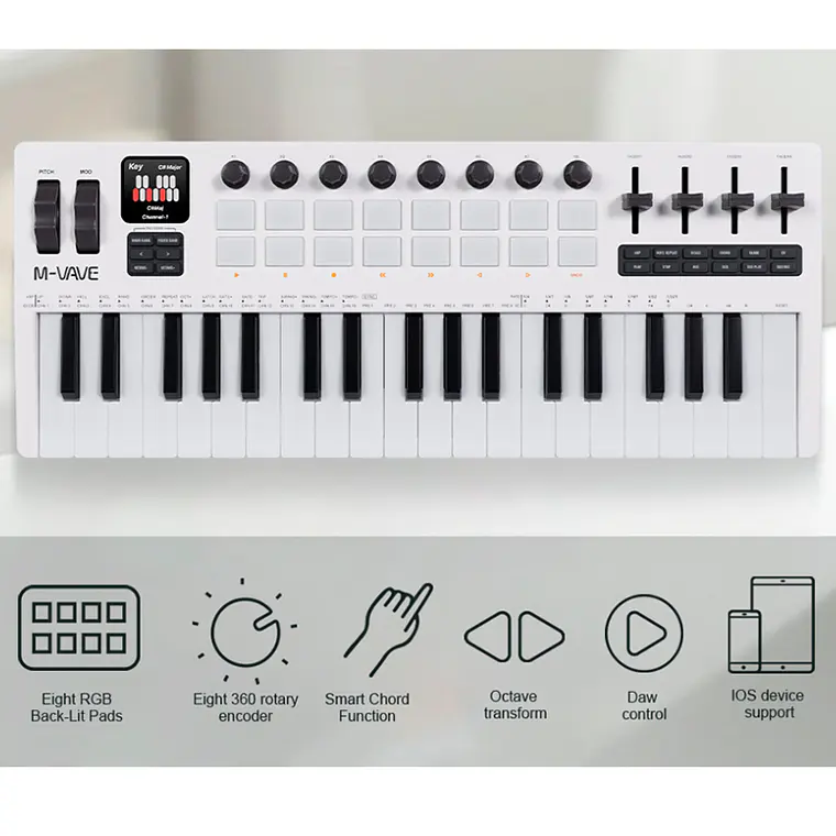 M-Vave SMK37 PRO - Controlador MIDI Bluetooth Sintetizador Negro 3