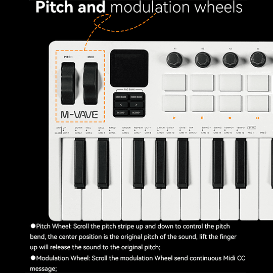 M-Vave SMK37 PRO - Controlador MIDI Bluetooth Sintetizador Negro