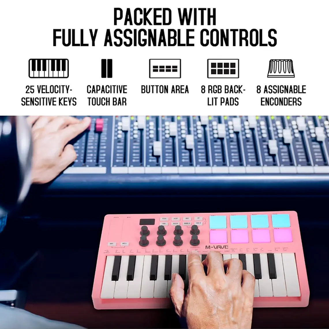 M-Vave SMK25 - Controlador MIDI Bluetooth Rosa 3