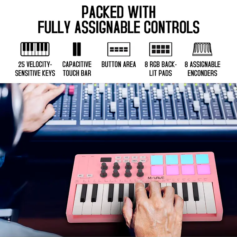 M-Vave SMK25 - Controlador MIDI Bluetooth Rosa 3