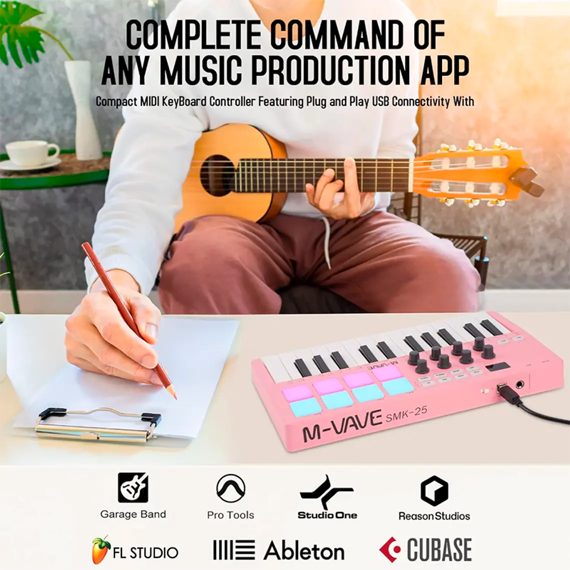 M-Vave SMK25 - Controlador MIDI Bluetooth Rosa 5