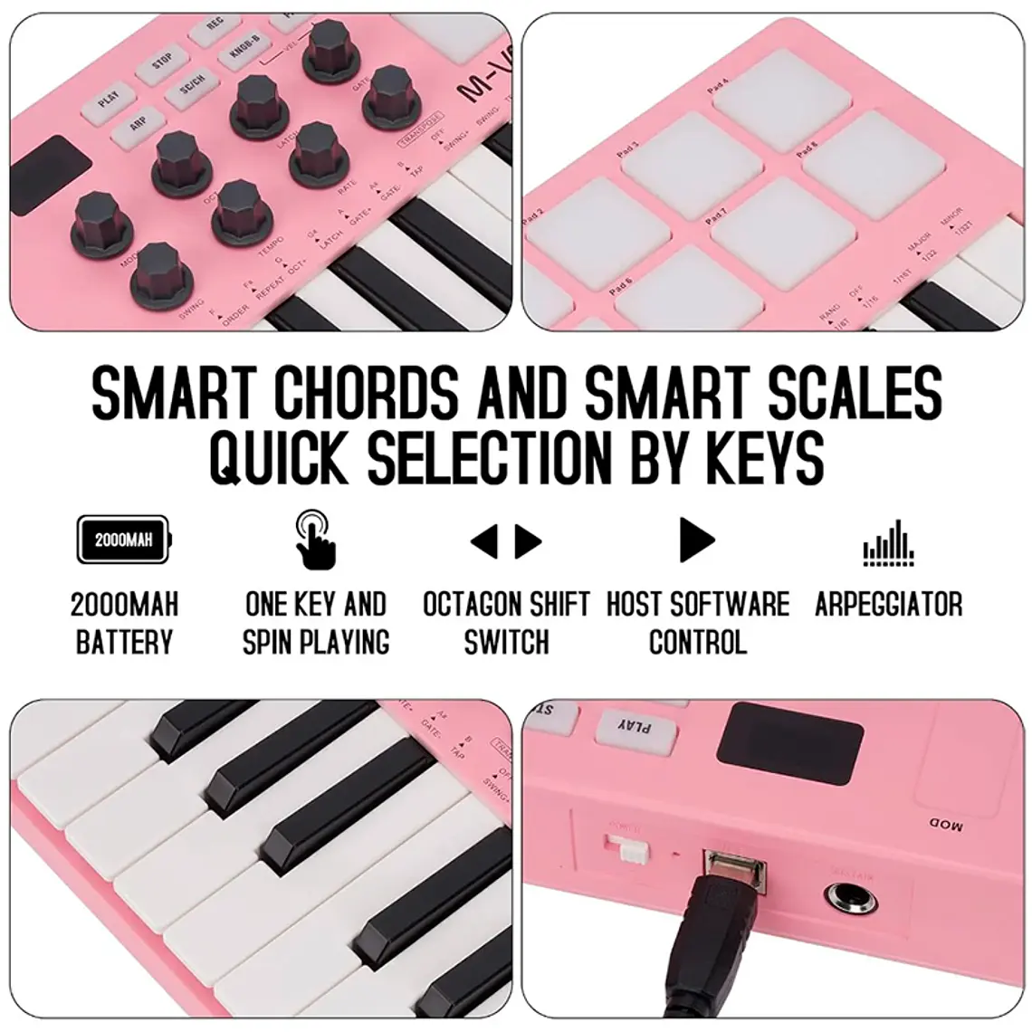 M-Vave SMK25 - Controlador MIDI Bluetooth Rosa 2