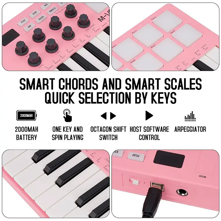 M-Vave SMK25 - Controlador MIDI Bluetooth Rosa 2